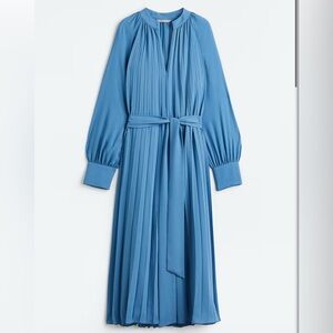 H&M Chic Blue Pleated Long Sleeve Dress Sz XS
